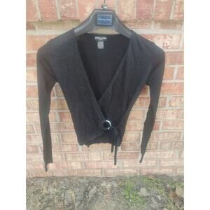 GUESS JEANS Black Metallic Faux Wrap Top Blouse S Sparkly Nightlux Y2K Aesthetic